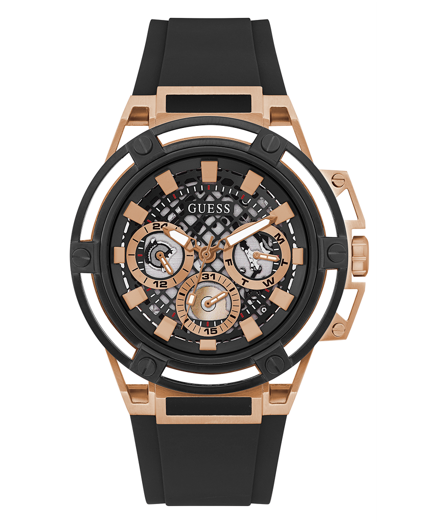 Guess Matrix Multifunction Black Dial Black Rubber Strap Watch For Men - GW0423G5