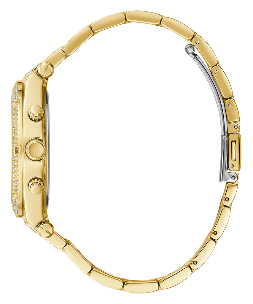Guess Heiress Multifunction Diamonds Gold Dial Gold Steel Strap Watch for Women - GW0440L2