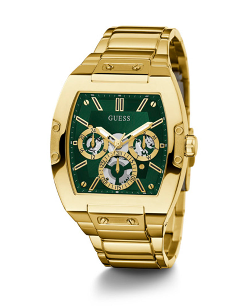 Guess Phoenix Multi Function Green Dial Gold Steel Strap Watch for Men - GW0456G3