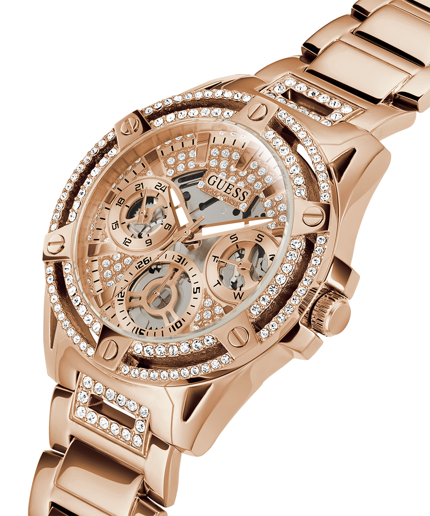 Guess Queen Multifunction Rose Gold Dial Rose Gold Steel Strap Watch For Women - GW0464L3