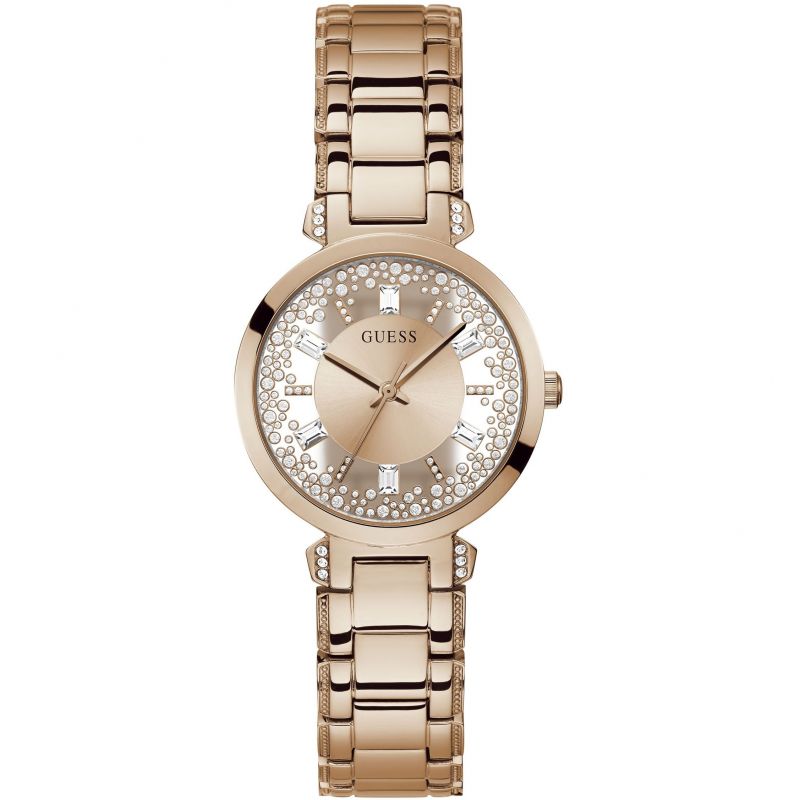 Guess Crystal Clear Rose Gold Dial Rose Gold Steel Strap Watch for Women - GW0470L3
