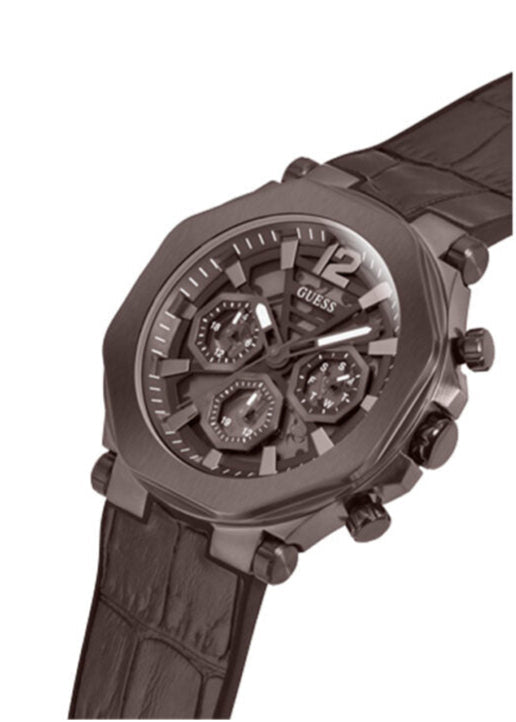 Guess Edge Chronograph Brown Dial Brown Leather Strap Watch For Men - GW0492G2