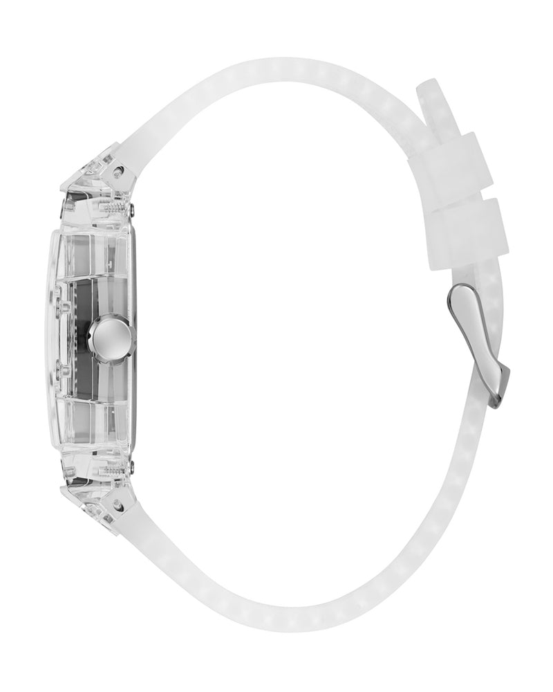 Guess Phoenix Quartz Burgundy Dial Transparent Silicone Strap Watch For Men - GW0499G9