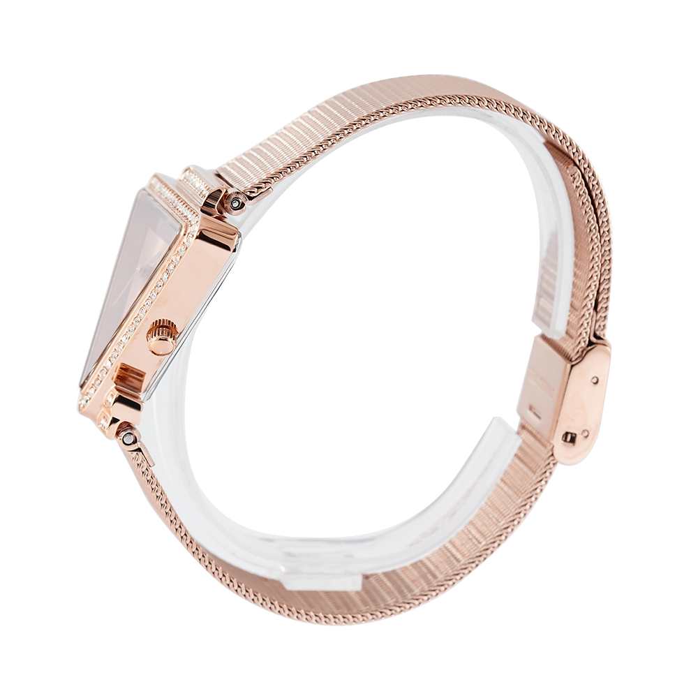 Guess Fame Diamonds Rose Gold Dial Rose Gold Mesh Bracelet Watch for Women - GW0508L3