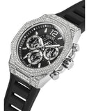 Guess Momentum Chronograph Crystals Black Dial Black Silicone Strap Watch For Men - GW0518G1