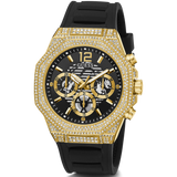 Guess Momentum Chronograph Diamonds Black Dial Black Silicone Strap Watch For Men - GW0518G2