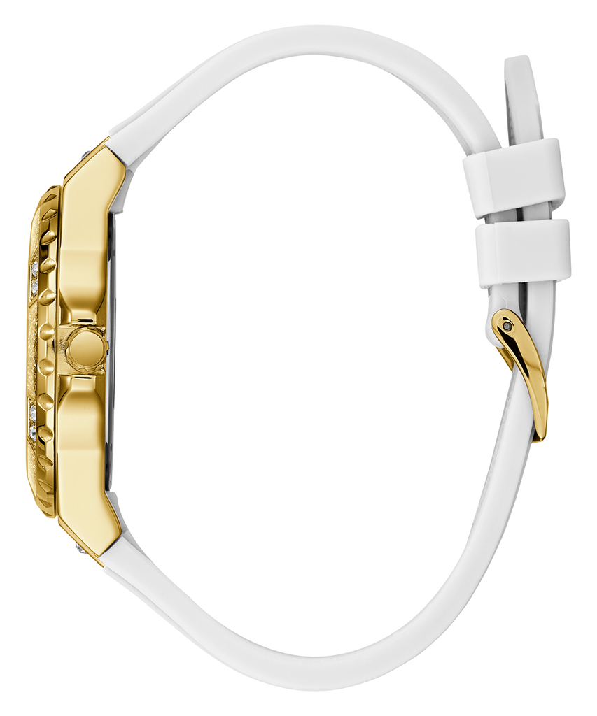 Guess Multifunction Gold Dial White Rubber Strap Watch for Women - GW0519L2
