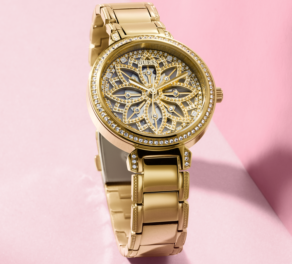 Guess Lily Quartz Gold Dial Gold Steel Strap Watch For Women - GW0528L2