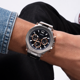 Guess Edge Chronograph Black Dial Silver Steel Strap Watch For Men - GW0539G1