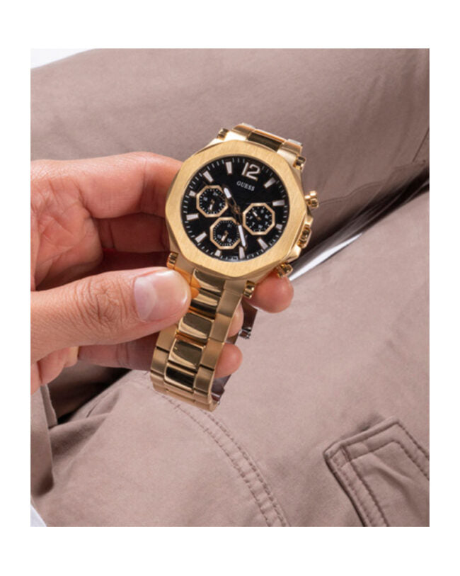 Guess Edge Chronograph Black Dial Gold Steel Strap Watch For Men - GW0539G2