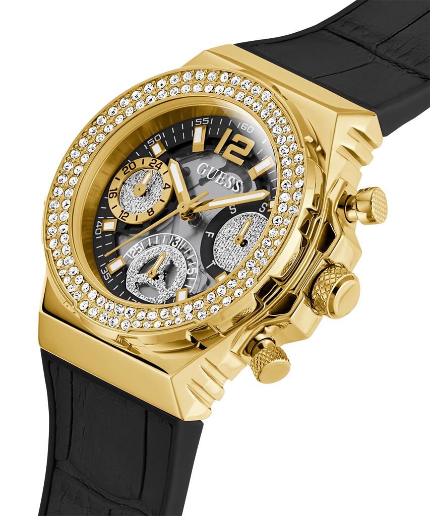 Guess Fusion Chronograph Black Dial Black Leather Strap Watch For Women - GW0553L4