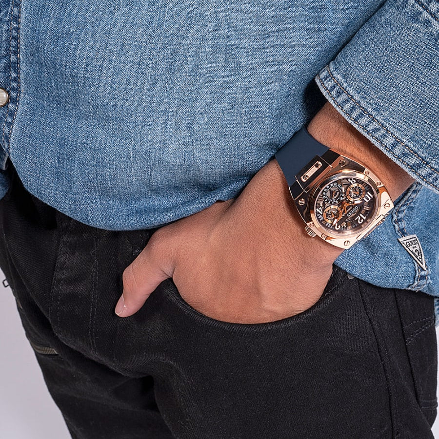 Guess Prodigy Multifunction Navy Blue Dial Blue Silicone Strap Watch For Men - GW0569G3