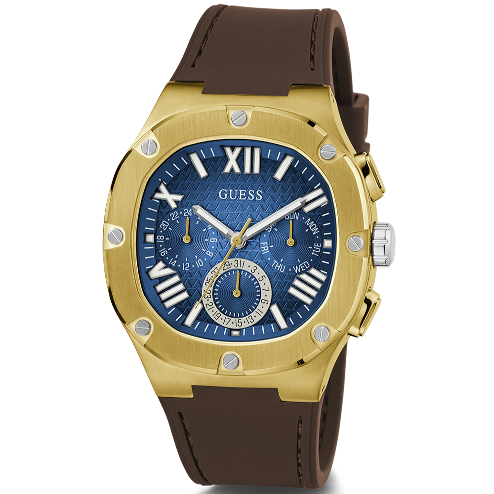Guess Headline Chronograph Blue Dial Brown Silicone Strap Watch For Men - GW0571G5
