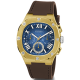 Guess Headline Chronograph Blue Dial Brown Silicone Strap Watch For Men - GW0571G5