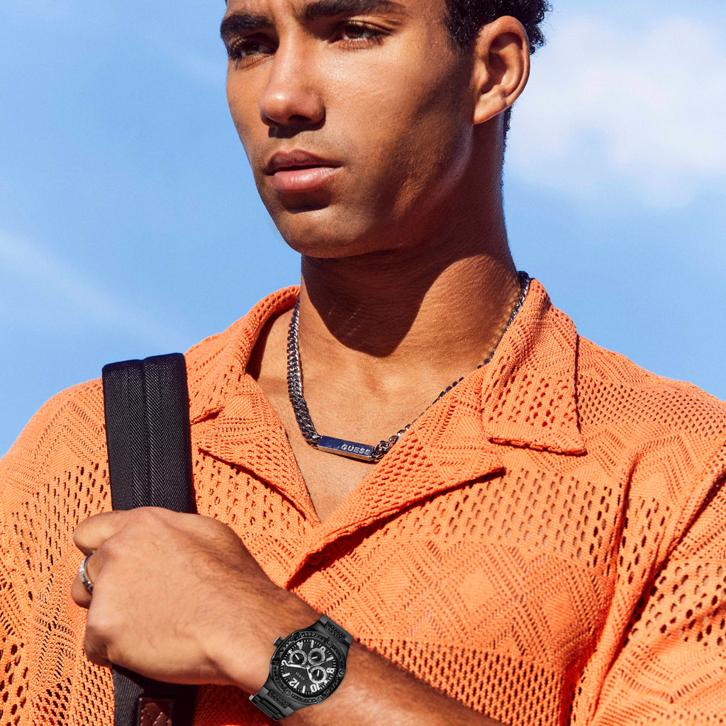 Guess Duke Glitz Crystals Black Dial Black Steel Strap Watch For Men - GW0576G3