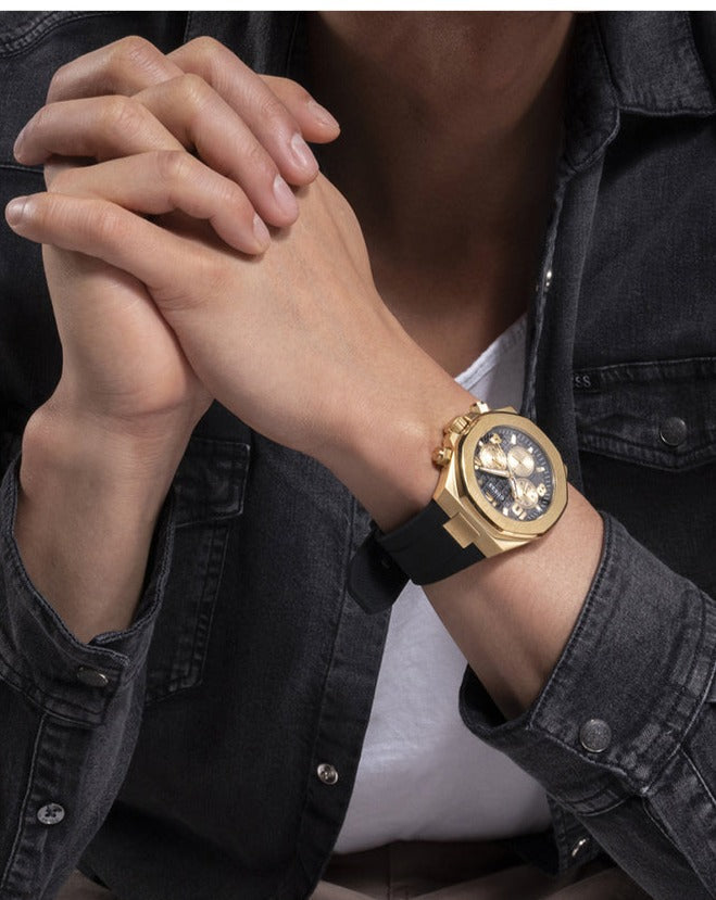 Guess Empire Chronograph Quartz Black Dial Black Silicon Strap Watch For Men - GW0583G2