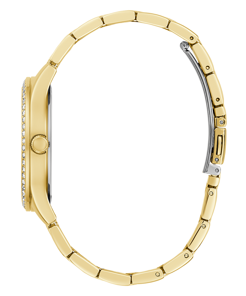 Guess Cubed Analog Gold Dial Gold Steel Strap Watch For Women - GW0606L2