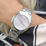 Guess Cubed Analog Silver Dial Silver Steel Strap Watch For Women - GW0606L1