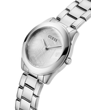 Guess Cubed Analog Silver Dial Silver Steel Strap Watch For Women - GW0606L1