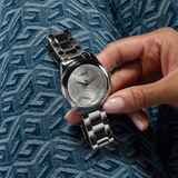 Guess Cubed Analog Silver Dial Silver Steel Strap Watch For Women - GW0606L1