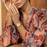 Guess Cubed Analog Gold Dial Gold Steel Strap Watch For Women - GW0606L2