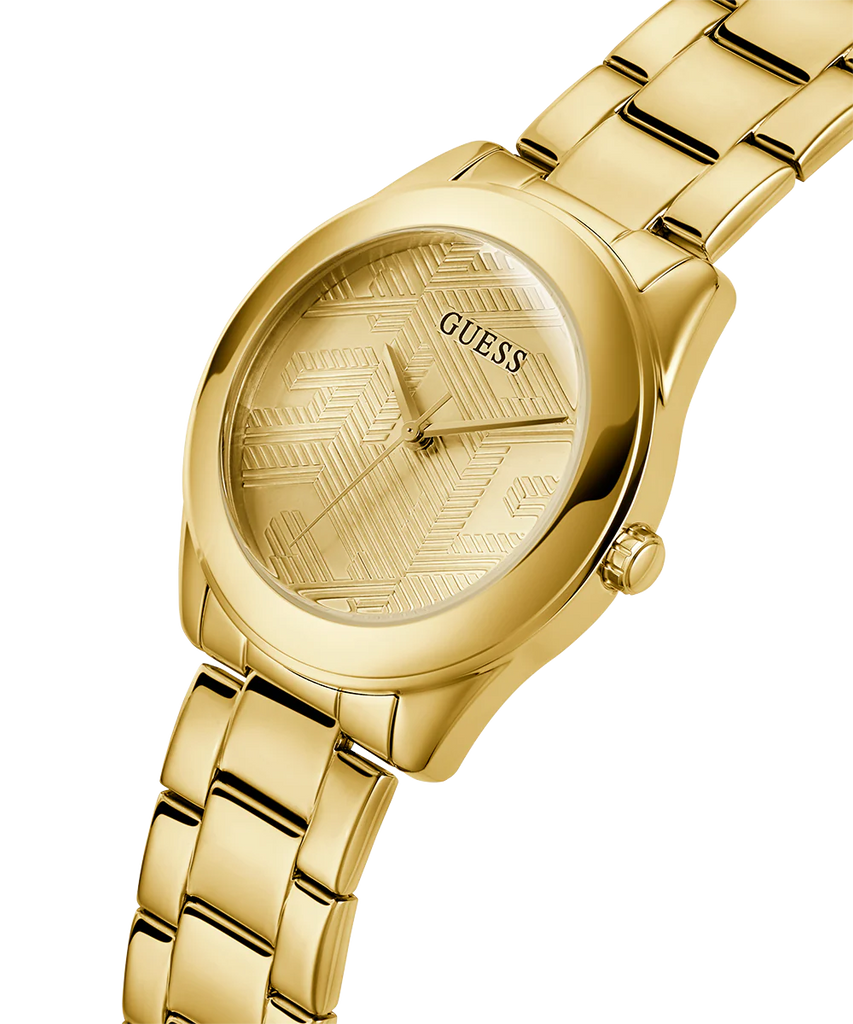 Guess Cubed Analog Gold Dial Gold Steel Strap Watch For Women - GW0606L2