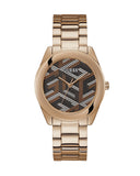 Guess Cubed Analog Black Dial Rose Gold Steel Strap Watch For Women - GW0607L3