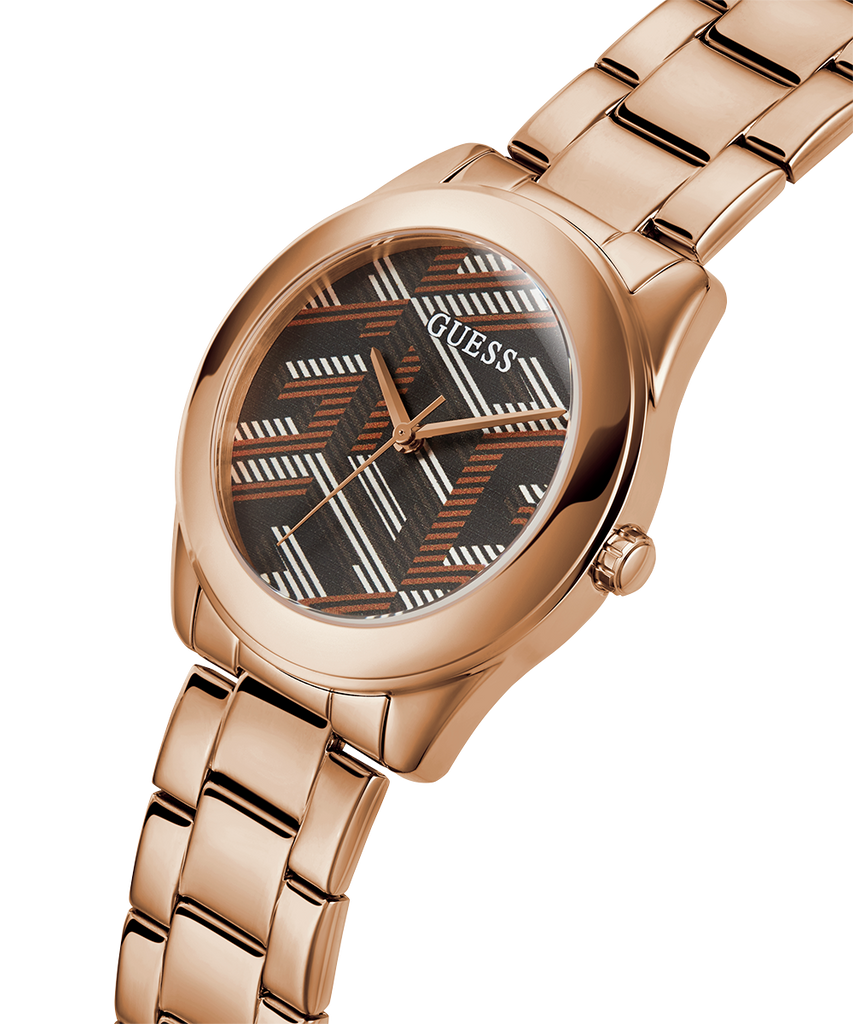 Guess Cubed Analog Black Dial Rose Gold Steel Strap Watch For Women - GW0607L3