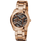 Guess Cubed Analog Black Dial Rose Gold Steel Strap Watch For Women - GW0607L3
