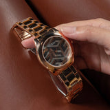 Guess Cubed Analog Black Dial Rose Gold Steel Strap Watch For Women - GW0607L3