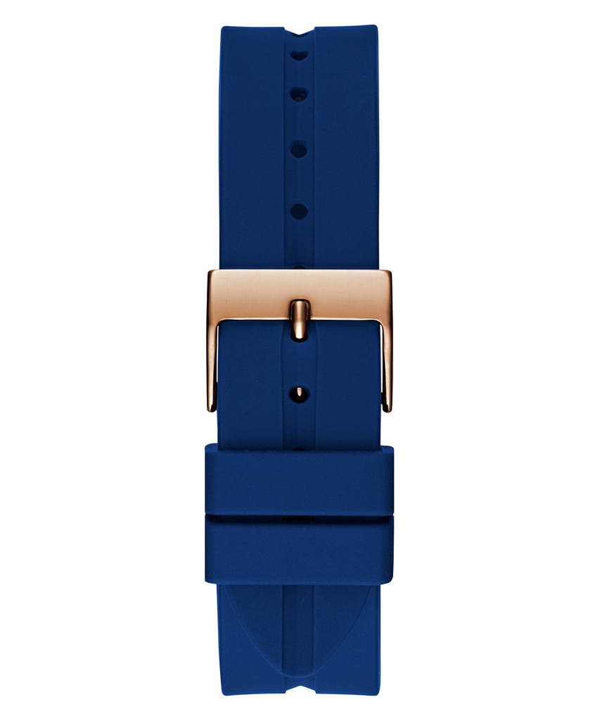 Guess Cubed Analog Rose Gold Dial Blue Leather Strap Watch For Women - GW0665L2