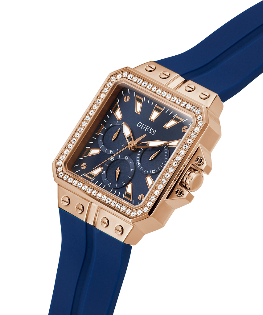 Guess Libra Crystals Blue Dial Blue Silicone Strap Watch For Women - GW0618L2