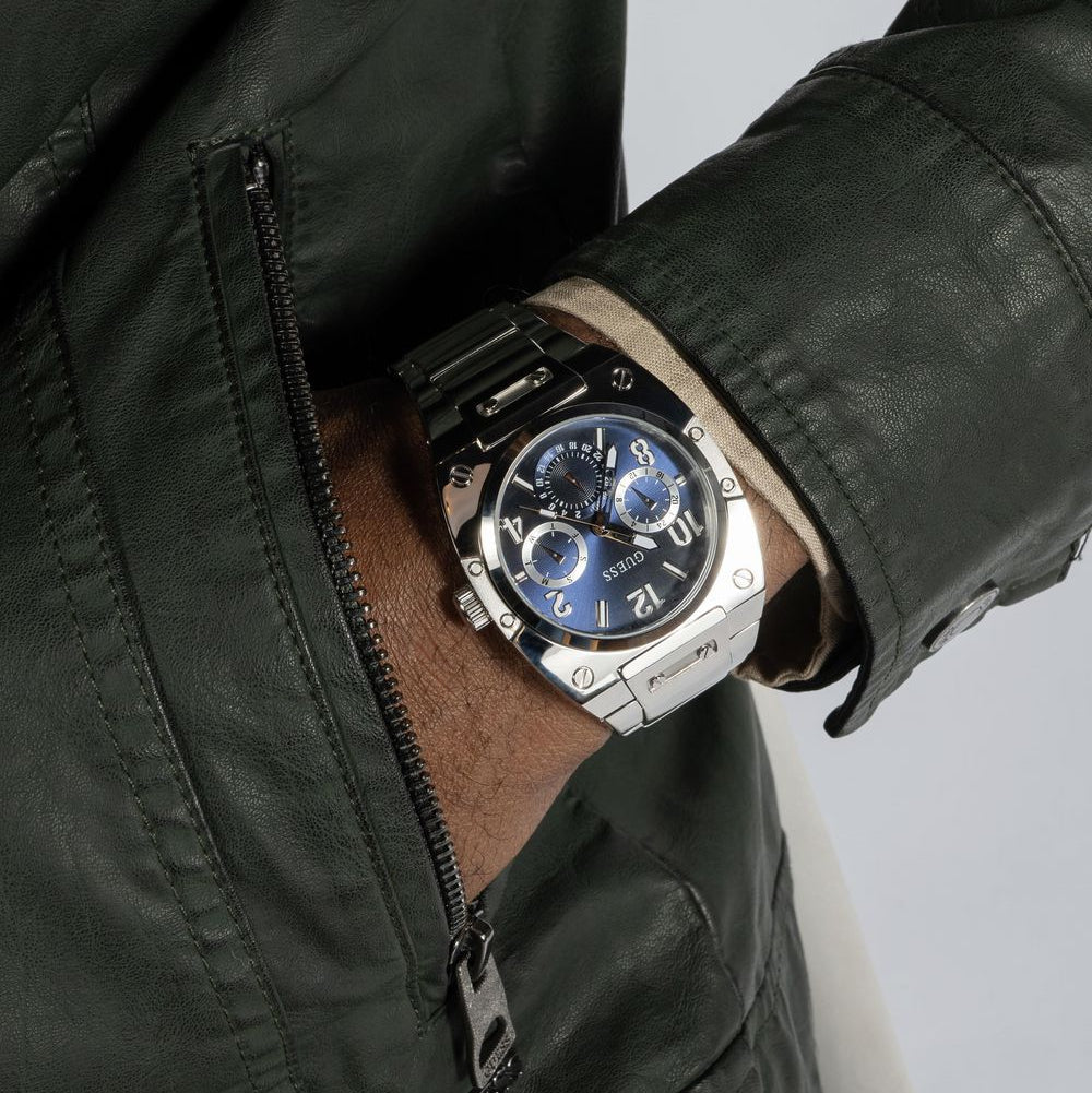 Guess Prodigy Chronograph Blue Dial Silver Steel Strap Watch For Men - GW0624G1