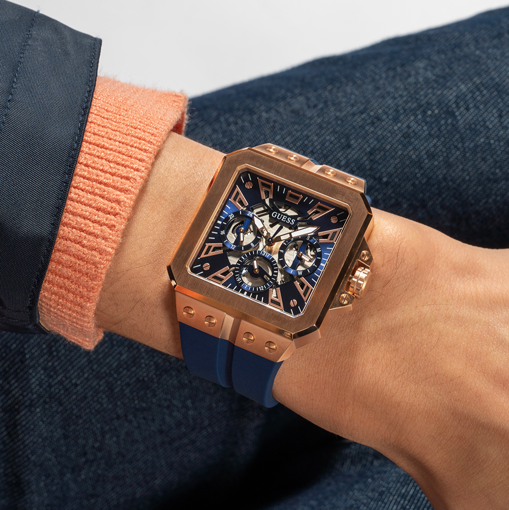 Guess Leo Chronograph Blue Dial Blue Silicone Strap Watch For Men - GW0637G3