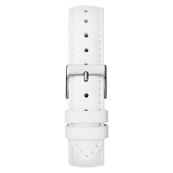 Guess Rumour Silver Dial White Leather Strap Watch For Women - GW0689L1