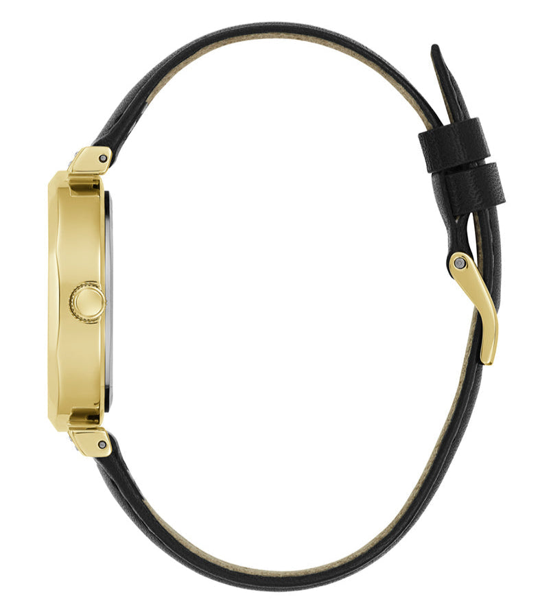 Guess Rumour Quartz Gold Dial Black Leather Strap Watch For Women - GW0689L2