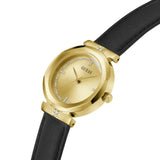Guess Rumour Quartz Gold Dial Black Leather Strap Watch For Women - GW0689L2