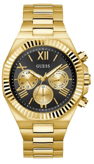 Guess Equity Multifunction Black Dial Gold Steel Strap Watch For Men - GW0703G5