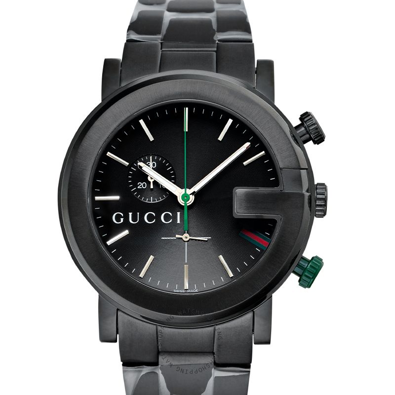 Gucci G Chrono Black Dial Black Steel Strap Watch For Men - YA101331
