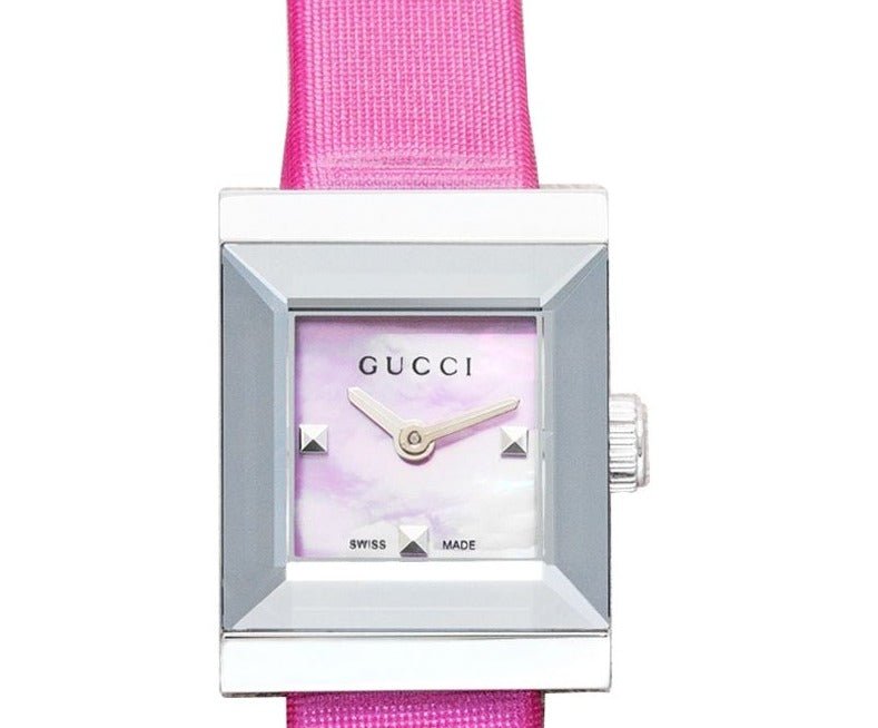 Gucci G-Frame Square Fuchsia Mother of Pearl Dial Fuchsia Leather Strap Watch For Women - YA128533