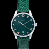 Gucci G-Timeless Green Mother of Pearl Dial Green Leather Strap Watch For Women - YA126585