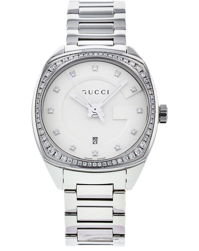 Gucci GG2570 Diamonds Silver Dial Silver Steel Strap Watch For Women - YA142505