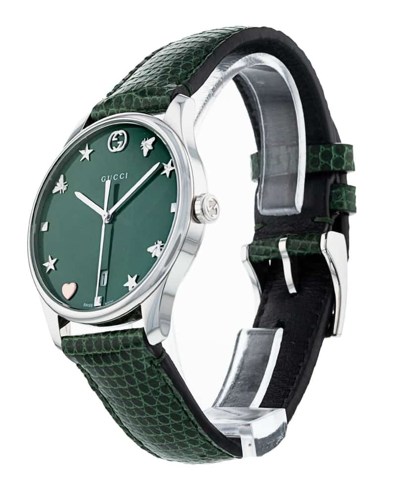 Gucci G-Timeless Green Mother of Pearl Dial Green Leather Strap Watch For Women - YA126585