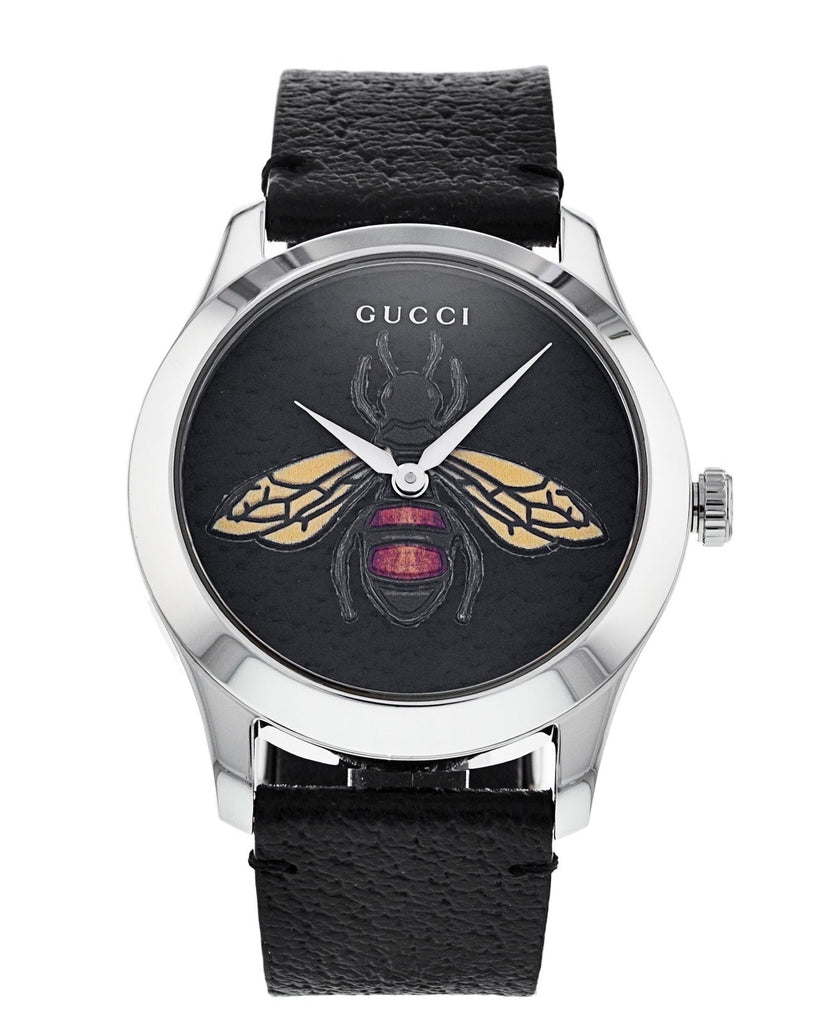 Gucci G Timeless Bee Black Dial Black Leather Strap Watch For Women - YA1264067