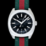 Gucci GG2570 Quartz Black Dial Green & Red Nylon Strap Watch For Men - YA142305
