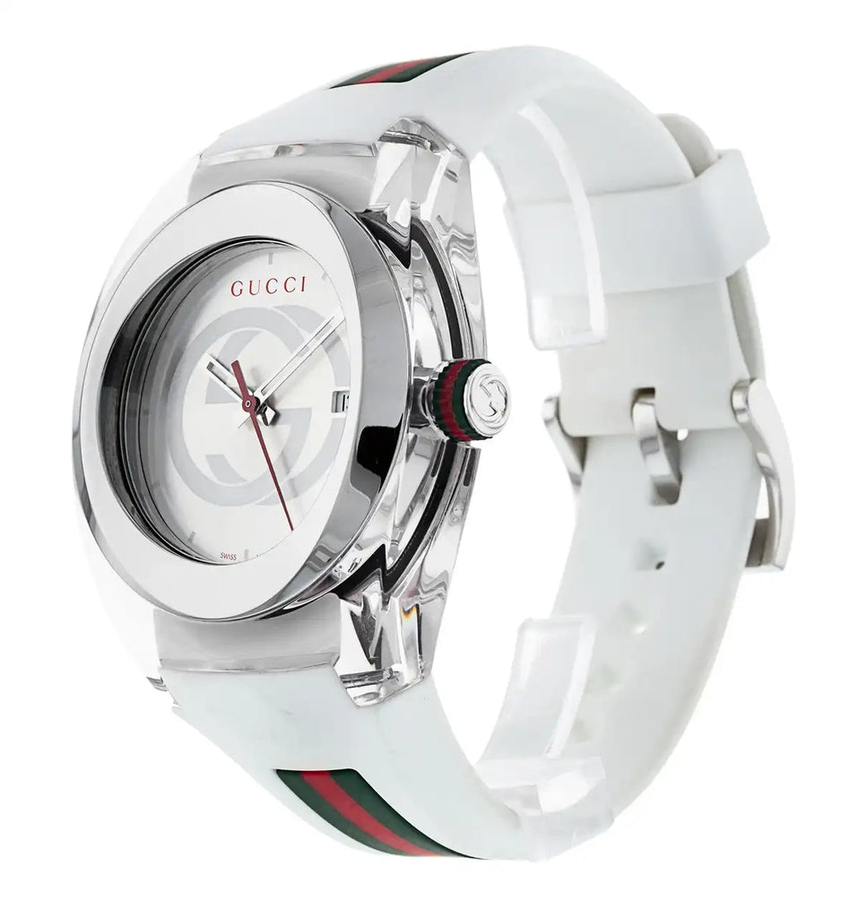 Gucci Sync XXL White Dial White Rubber Strap Watch For Men - YA137102