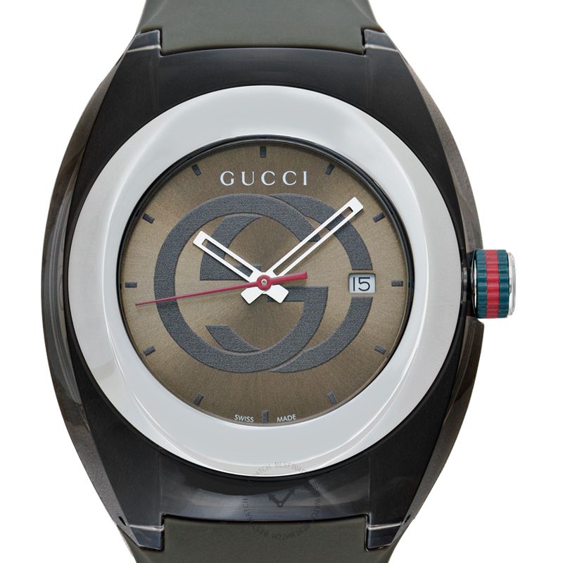 Gucci Sync XXL Quartz Brown Dial Brown Leather Strap Watch For Men - YA137106