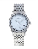 Gucci G Timeless Diamonds Mother of Pearl Dial Silver Steel Strap Watch For Women - YA126506
