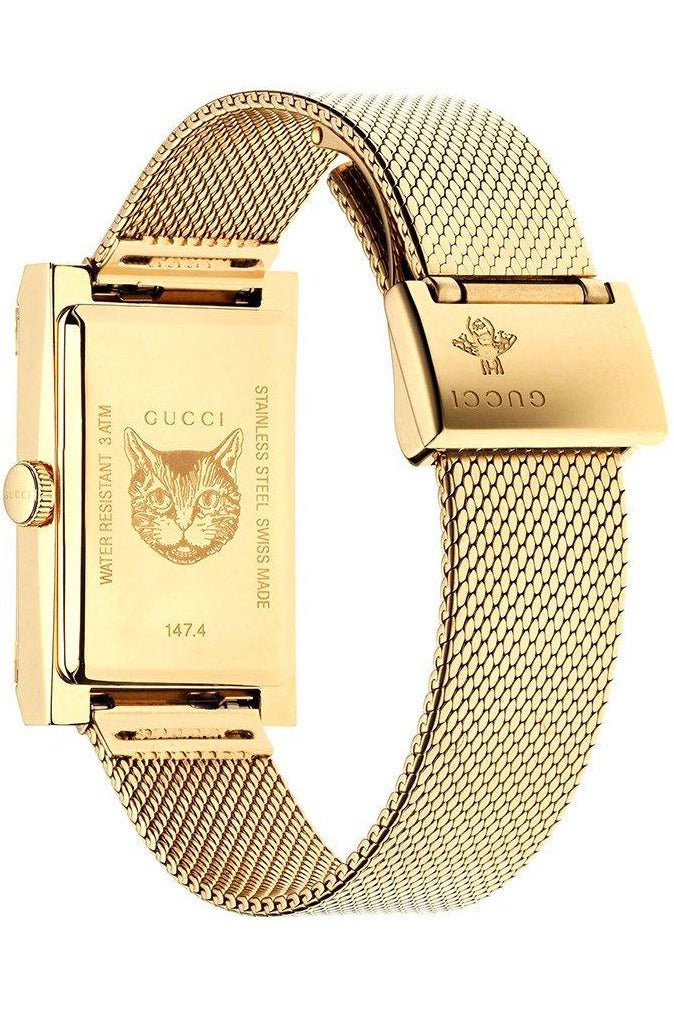 Gucci G-Frame Mother of Pearl Dial Yellow Gold Mesh Bracelet Watch For Women - YA147410