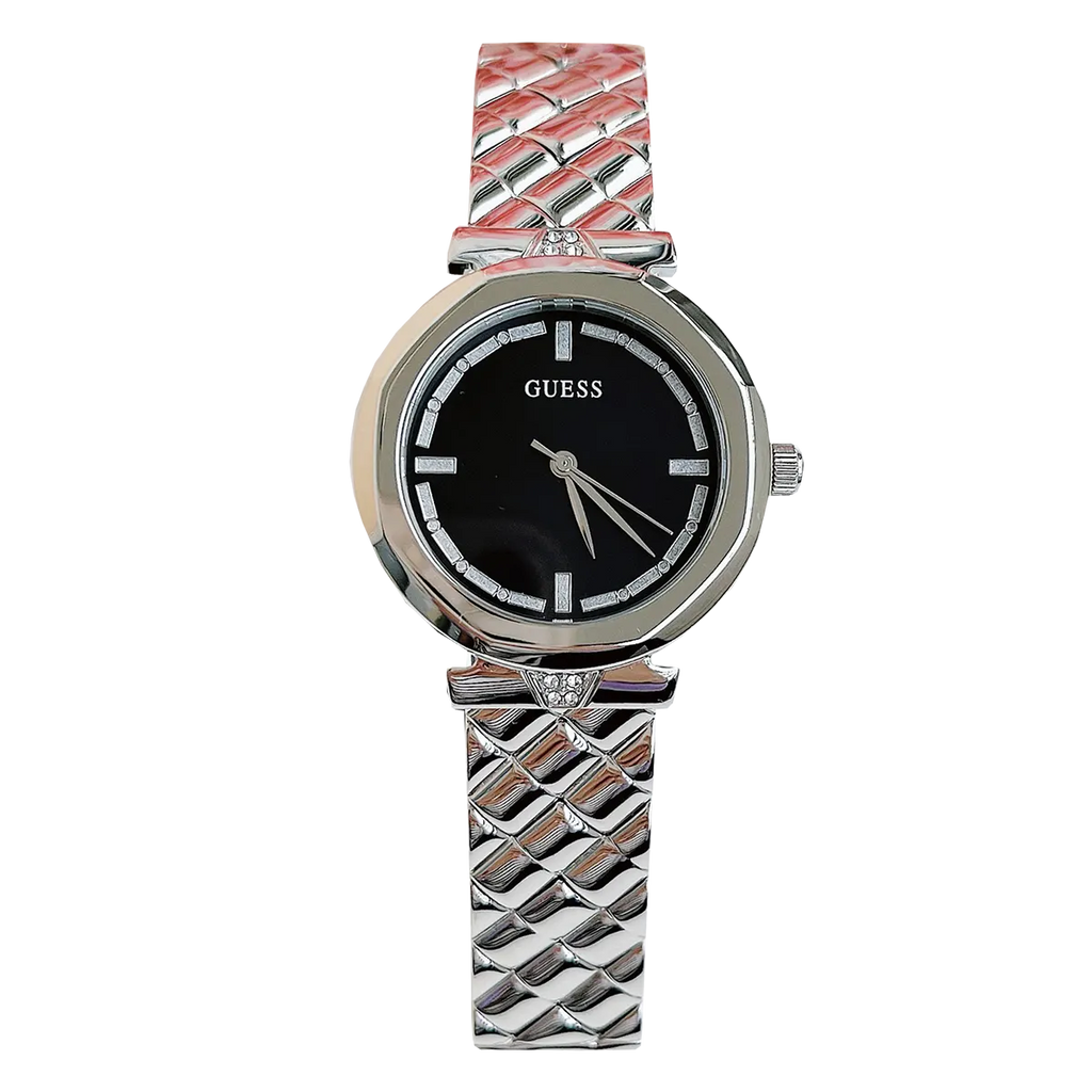 Guess Rumour Quartz Black Dial Silver Steel Strap Watch For Women - GW0613L1